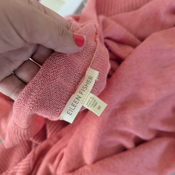 Women's Eileen Fisher Medium Linen Coral Salmon Waterfall Cardigan - Picture 6 of 7